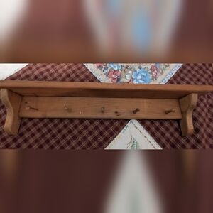 Solid wood rustic  5-Peg Wall Mount trinket basket Rack/Shelf